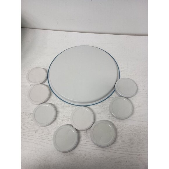 Vintage Blue Metal Grape Design Round Serving Tray And Eight Coasters Set MCM - Picture 5 of 6